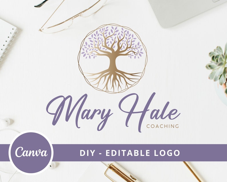 Tree of Life Canva Logo Template, Tree Editable Logo, DIY Life Coaching Logo, Yoga Logo, Psychology Logo, Healing Logo, Natural Therapy Logo image 1