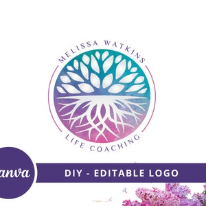 Tree Roots Mandala Logo, Tree of Life Canva Logo, DIY Life Coaching Logo, Yoga Logo, Psychology Logo, Healing Logo, Natural Therapy Logo. image 1