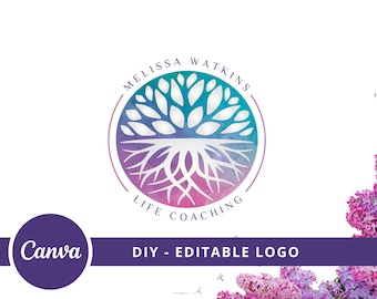 Tree Roots Mandala Logo, Tree of Life Canva Logo, DIY Life Coaching Logo, Yoga Logo, Psychology Logo, Healing Logo, Natural Therapy Logo.