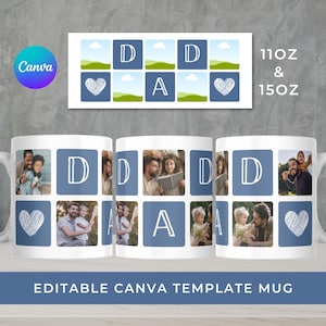 Dad Canva Template Mug, Custom Dad Photo Grid Mug Design, Father&#39;s Day Editable Mug Wrap, 11oz I 15oz Mug Templates, Digital Download.