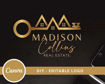 Real Estate Key Logo Design, House Editable Canva Logo Template, DIY Realtor Key Logo, Premade Real Estate Agent Branding, Instant Access