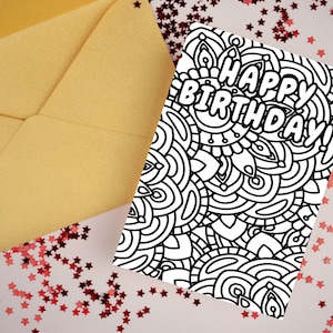 Biglietto d'auguri stampabile, stampa e colore fai da te, biglietto mandala di compleanno stampabile, biglietto d'auguri per bambini, compleanno colora il tuo biglietto