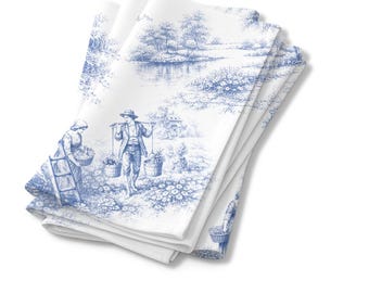 Servilletas de tela Toile de Jouy azules - Juego de cuatro - 20 x 20