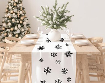 Snowflake Table Runner: White & Black Scandinavian Winter Decor