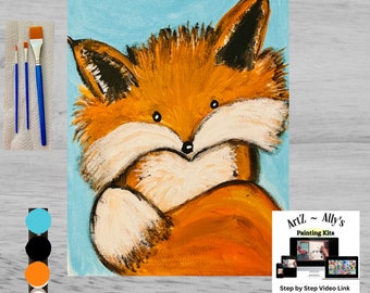 Paint Kit and Video All-included Acrylic Red Fox Activity and Step by Step Tutorial Link, Kids Wall Art