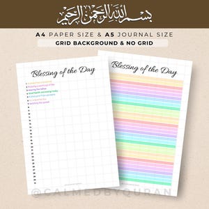 Blessing of the Day - afdrukbaar, pagina met dagelijkse dankbaarheid en reflectie, invoegsel islamitisch dagboek, kleur + zwart-wit, 2 stijlen, pdf A4 + A5