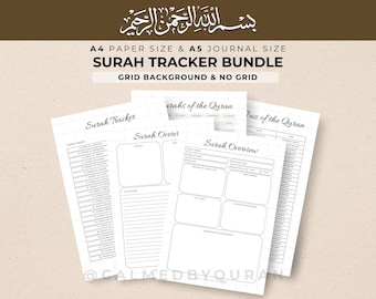 Surah Tracker Bundle - PRINTABLE, Surah Tracker, Surah Overview, Juz Tracker, Quran Summary
