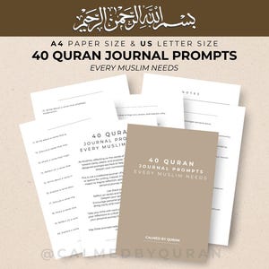 40 Quran Journal Prompts – PRINTABLE, Islamic Reflection Worksheets, Faith-Based Journal Pages, Muslim Journal Prompts, A4 & US Letter Size