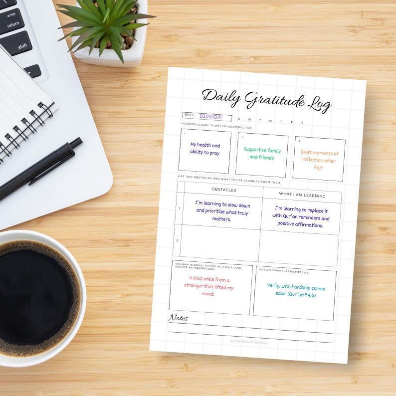 Daily Gratitude Log - PRINTABLE Journal Page, Islamic Self-care ...