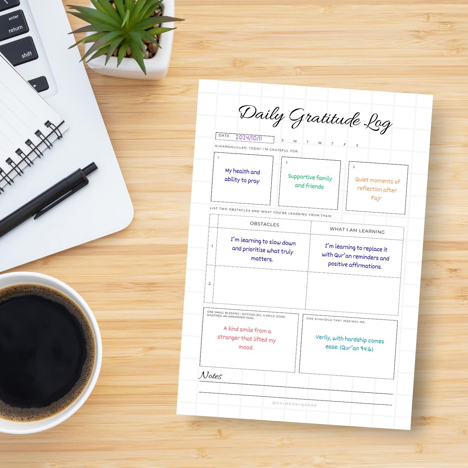 Daily Gratitude Log - PRINTABLE Journal Page, Islamic Self-care ...