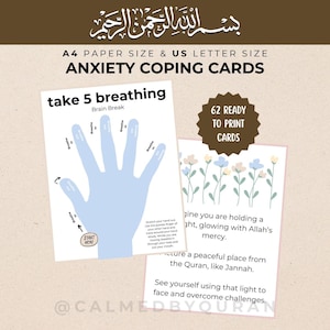Tarjetas para afrontar la ansiedad - IMPRIMIBLES - Autocuidado y positividad para musulmanes, ejercicios de conexión con la fe, consejos de atención plena (Descarga en PDF)