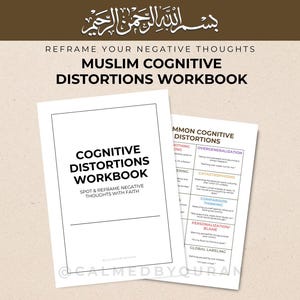 Werkboek cognitieve vervormingen - AFDRUKBAAR, hulpmiddel islamitische therapie, negatieve gedachten herkaderen, werkbladen geestelijke gezondheid (A4 en pdf-brief VS)