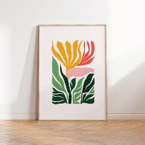 Pôster de arte da flora da selva, impressão floral botânica tropical, impressão de pôster de flores tropicais, decoração de parede de arte botânica da selva, download digital