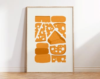 Cheese Food Art Poster, Cheese Food Italian Wall Art Print, Food Kitchen Wall Art Poster Print, Cheese Food Art Wall Decor Digital Download