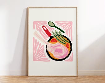 Skillet Food Art Poster, Food Abstract Wall Art Print, Food Kitchen Wall Art Poster Print, Food Meat Art Modern Wall Decor Digital Download