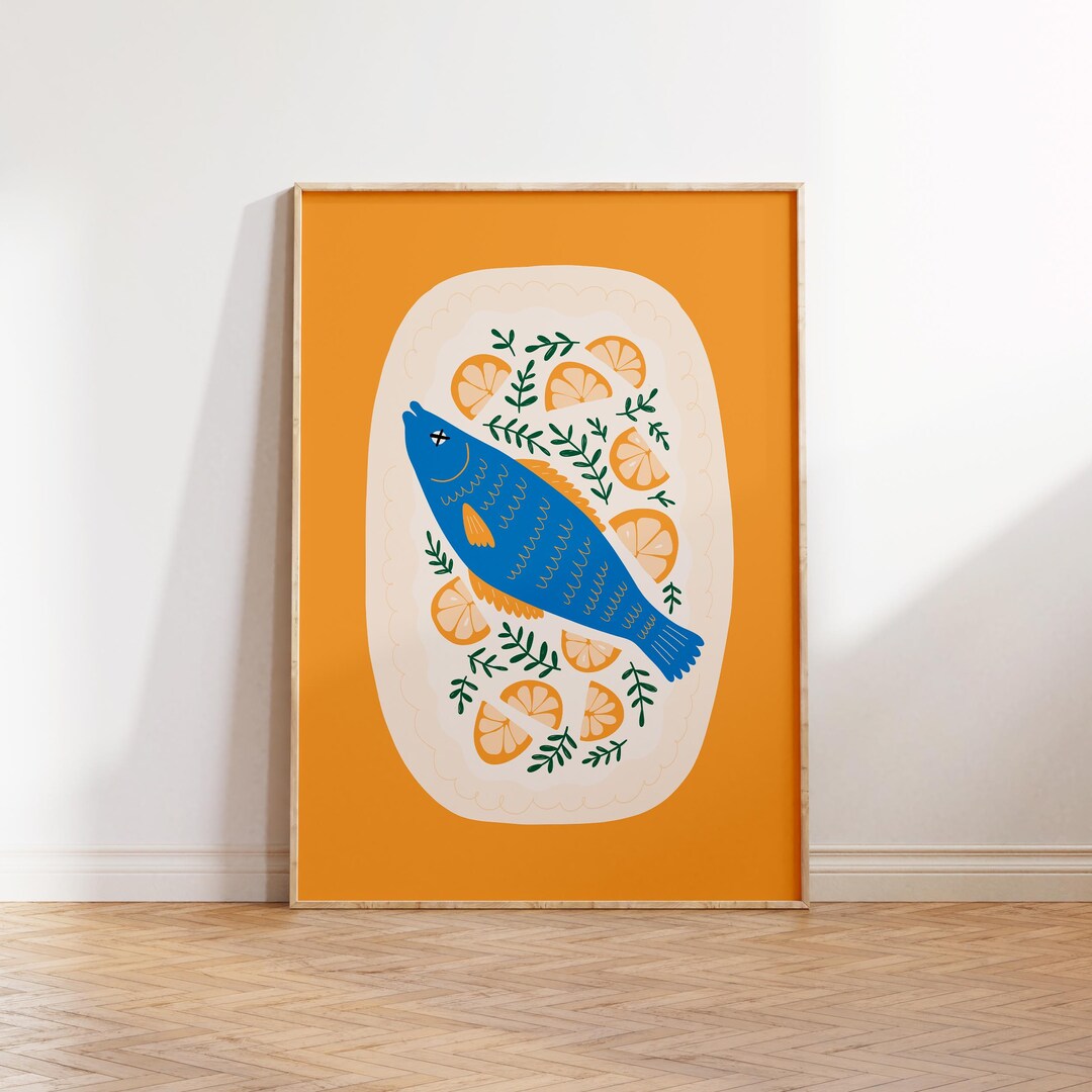 Fish Food Art Poster, Seafood Wall Art Print, Food Kitchen Wall Art ...