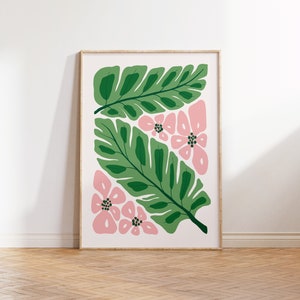 Jungle Flora Art Poster, Tropical Botanical Floral Print, Tropical Flowers Poster Print, Jungle Botanical Art Wall Decor Digital Download