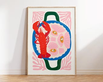 Lobster Tail Seafood Art Poster, Lobster Clams Food Wall Art Print, Lobster Seafood Kitchen Wall Art, Lobster Dish Poster Digital Download