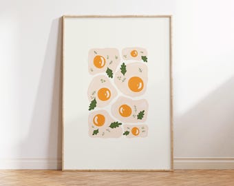 Eggs Breakfast Food Art Poster, Eggs Wall Art Print, Sunnyside Up Eggs Kitchen Wall Art, Eggs Food Poster Digital Download Home Decor