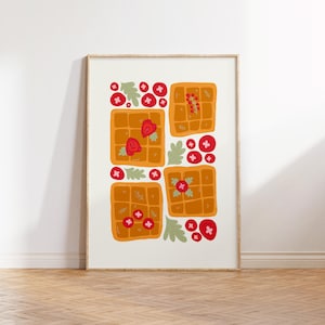 Waffles Food Art Poster, Waffles Food Wall Art Print, Waffles Breakfast Kitchen Wall Art Poster, Waffles  Modern Wall Decor Digital Download