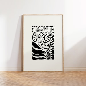 Dunkle Blumen Kunst Poster, schwarz weiß Druck, Abstrakte Blumen Poster, B & W Floral Poster, Botanische Kunst Moderne Wand Dekor Digitaler Download