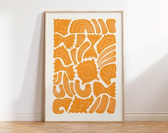 Pasta Food Art Poster, Pasta Food Italian Wall Art Print, Food Kitchen Wall Art Poster Print, Pasta Food Art  Wall Decor Digital Download