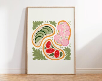 Avocado Toast Food Art Poster, Food Abstract Wall Art Print, Food Kitchen Wall Art Poster Print, Food Art Modern Wall Decor Digital Download