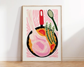 Skillet Food Art Poster, Food Abstract Wall Art Print, Food Kitchen Wall Art Poster Print, Food Meat Art Modern Wall Decor Digital Download