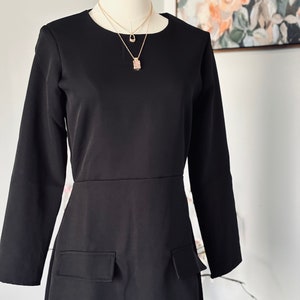 Handmade Black Mini Dress with Long Sleeves and Pockets, Office Wear Dress for Women, Party Wear Dress