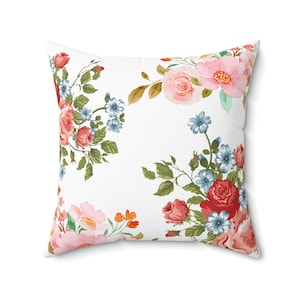 White Floral Throw Pillow: Rose Garden Home Decor