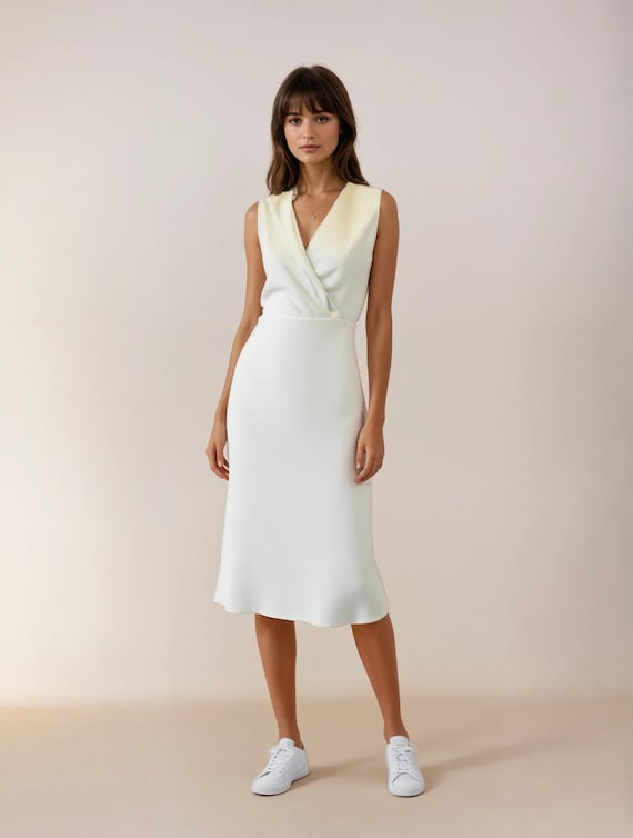 White Bodycon Midi Dress: Sleeveless V-neck Office Wear, Wedding Party Dress  - Etsy