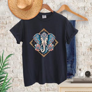 Elephant Mandala Unisex Shirt, Zen Yoga Shirt, Boho Festival Clothing, Ethnical Animal Print, Vibrant Hues T-Shirt, Sacred Geometry Top