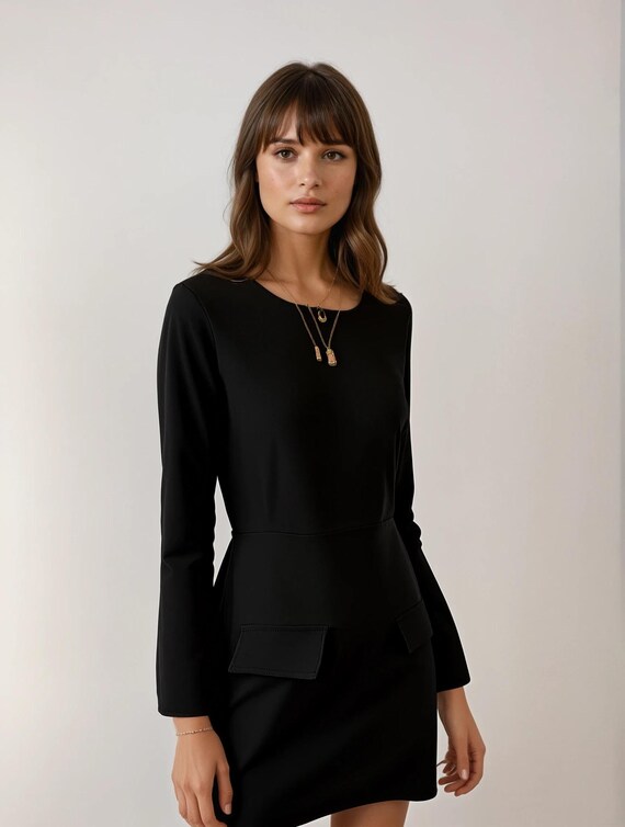 black spandex mini dress Dress: Long Sleeve Cotton-Spandex Blend Office Wear Made from high