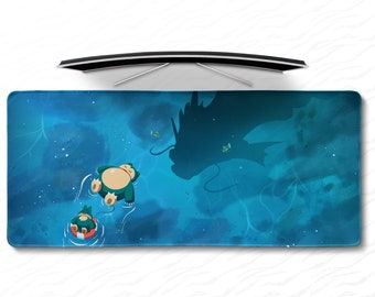 Snorlax Sunbathing in Water Mouse Pad, Gyarados Desk Mat, Gaming Keyboard Desk Pat, XXL Anime Lover Gift Desk Mat