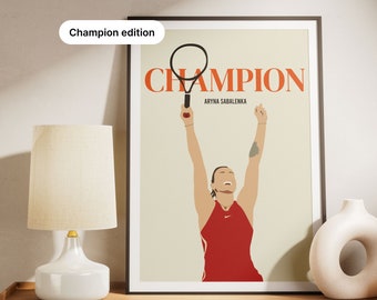 Aryna Sabalenka Australian Open Winner Poster, Celebrate as Champion Print, Abstract and Minimalist Wall Art, Illustration Drawing