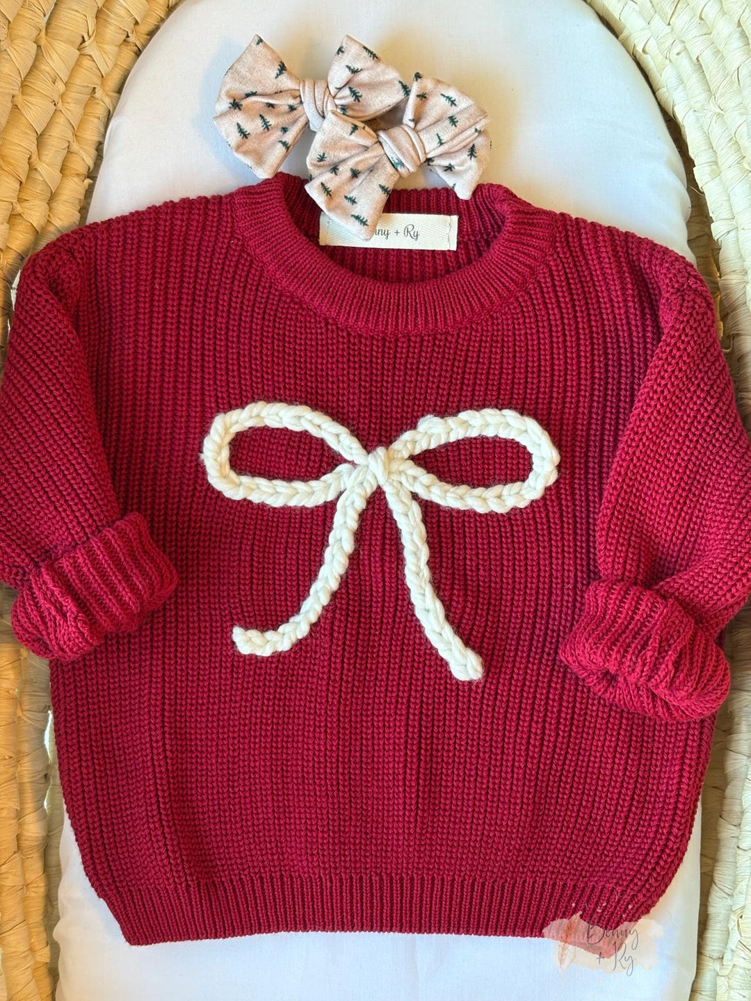 Babyhug Knitted Full Sleeves Christmas Theme Printed Sweater Set - Dark Red & Grey main image 1