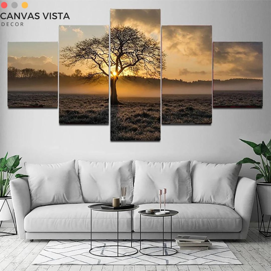 Serene Mountain Landscape Canvas Art - Nature Wall Decor Print - Set of ...