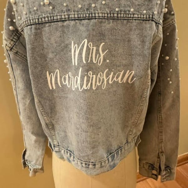 Bride/Wife/Mrs/Wedding Custom Jean Demin Jacket with pearls and customization