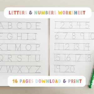 Alfabeto e Números Rastreados Manuscritos - Letras de A a Z - Números de 1 a 20 - Imprimir em Casa - Educacional - Aprenda a escrever