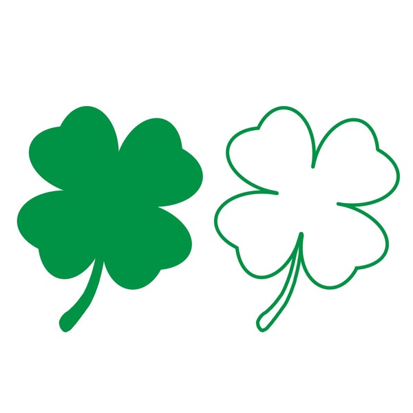 Clover svg, jpg, pdf, png, Green Solid and Outline Four-Leaf Clover, Shamrock for Luck, Irish, Saint Patrick's Day - Digital Download SVG