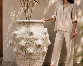 Large Handmade Clay Planter 47.2" Tall | Extra Large Rustic Terracotta Pot | Luxury Indoor Outdoor Floor Planter | Statement Garden Vase