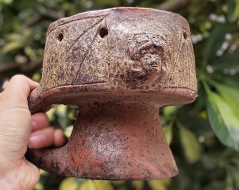 Ancient ancestral green power animal Copalera, bowl for burning palo santo copal, ancient clay, Sahumera Incense Burner Popoxcom