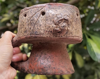 Ancient ancestral green animal power copaler, bowl for burning copal palo santo, antique clay, Popoxcom incense burner