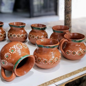 Set tazas de barro mexicano tradicional, café, champurrado, café de olla,