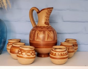 Handmade Clay Water Pot Jug with Lid, Clay Cup, 6 Jugs, Improve Your Health Natural Water