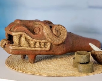 Copalera Quetzalcoatl ancestral, animal de poder, cuenco para quemar copal palo santo, barro antiguo