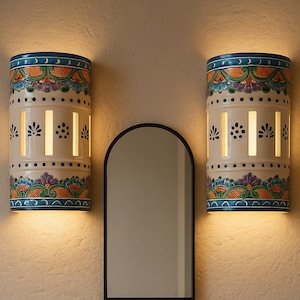 2 Mexican Talavera Wall Lights – Mexican Talavera Ceramic Wall Sconce • Hand-Painted Decorative Light Fixture • Warm Ambient Glow • Artisana