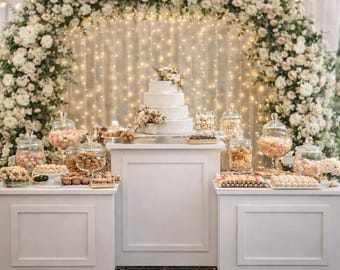 3-teiliges Candy-Bar-Tischset – Klappbare Würfeltische – 90 x 90 cm Mitteltisch + 70 x 60 cm Beistelltische – Desserttisch für Hochzeiten