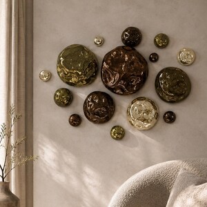 Modern Mirror Wall Art Set and-Blown Silver Glass Pebble Sculptures, Shapes for Luxury Minimalist Hand Blown Glass Wall-Curated Color Mixes