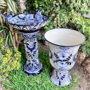 Talavera Bird Bath & Planter Set – Hand-Painted Mexican Ceramic Garden Decor
